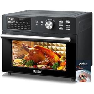Kitchen in the box 32QT Extra Large Air Fryer Toaster Oven Combo, 21-in-1 Countertop Convection Toaster Oven with Rotisserie and Dehydrate, 6 Accessories, 1800W Dual Cook Preset (Black)