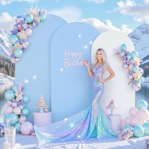 White and Blue Arch Backdrop Cover 6FT 4FT Arch Covers Stretchy Backdrop Set of 2, Wedding Arch Cover Spandex Fitted Double-Color Fabric Arch Covers for Party Baby Shower Birthday Decoration