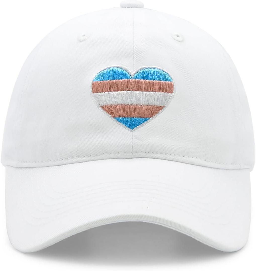 Waldeal LGBTQ Pride Baseball Cap, Adjustable Embroidered Heart Cotton Hat, Pride Month Gift for Women Men (White)
