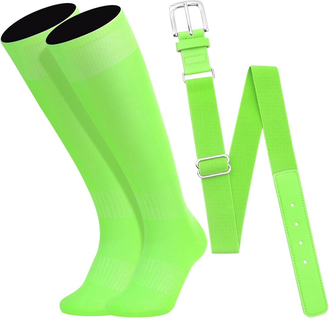 Baseball Socks and Belt Combo Set for Youth Boys Girls Adult, Softball Tball Belt Socks with Elastic Belts (Green, S)