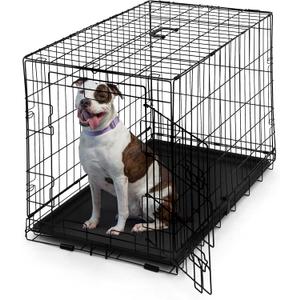 CAPHAUS Foldable Dog Crate Wire Metal Dog Kennel w/Leak-Proof Pan & Protecting Feet & Divider Panel, Single or Double Door, Small, Medium & Large Dog Crate Indoor Cage, 30 w/Single Door (Black)