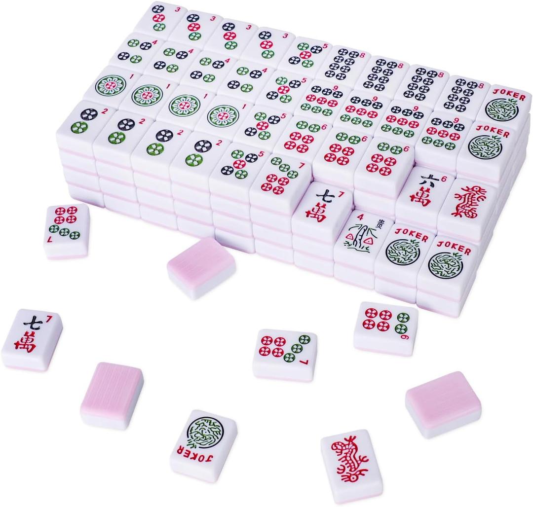 TIASUSAN American Mahjong Tile Set with 166 Pink Back Tiles (1.2”, Tiles Only), Mahjong Game Set