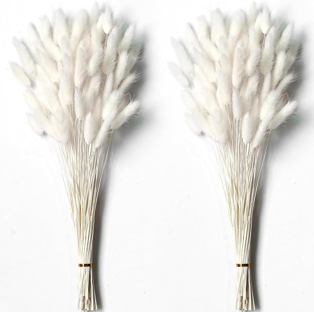 120 PCS White Dried Pampas Grass Decor, 17-inch Pompas Floral, Dry Flowers for Decoration, Pampas Grass in Bulk Tall, White Bunny Tails Dried Flowers for Boho Wedding