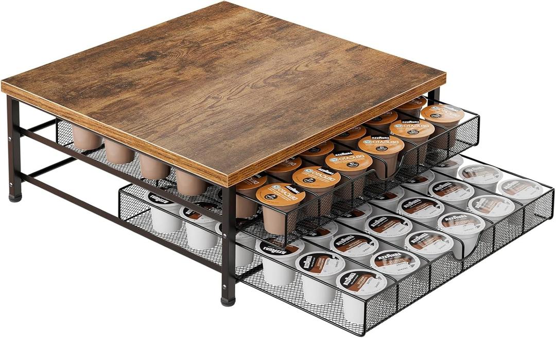 Coffee Pod Holder for K Cup Holder Drawer, 2 Tier Sliding Baskets Coffee Pod Drawer for Counter, 72 Capacity Coffee Pods Organizer Cups Capsule for Coffee Station, Black