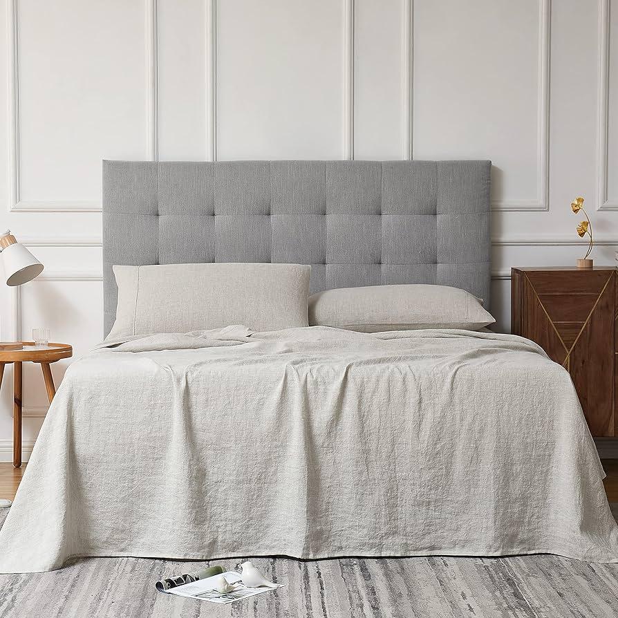 Berklan Linen Fitted Sheet Linen Bedding 100% French Linen with 16 Inch Deep Pocket Fully-Elasticized High Thread Count (White, Twin)
