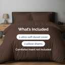 Duvet Cover Full Size Set - Extra Soft Full Duvet Cover 80" x 90" with 2 Pillow Shams - Hotel Luxury, Easy Care and Fade Free w/ Zipper Closures & Ties - All Season, Comfy, Cozy & Breathable (Brown)
