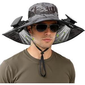 Hat with Fans Solar Power, UPF 50+ Wide Brim Sun Hat, Fishing Essentials for Hiking Beach Summer Safari