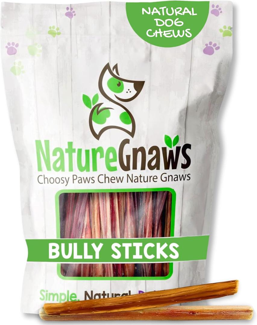 Nature Gnaws Extra Thin Bully Sticks for Small Dogs 5-6" (10 Count) - Long Lasting for Light Chewers and Puppies - Natural Beef Dog Chew Bones, Best By: 2027/01