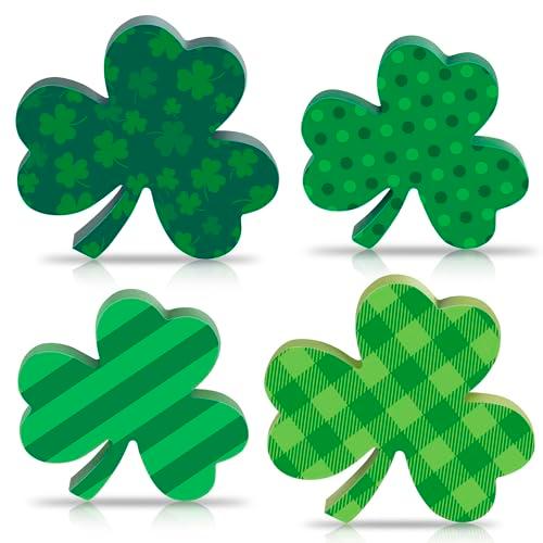 St Patricks Day Wooden Shamrock Decoration, 4-Piece Set of St. Patrick's Day Tabletop or Tray Multi-Layer， tiered tray decor Tray Decoration, shamrock decorations, Office Decor