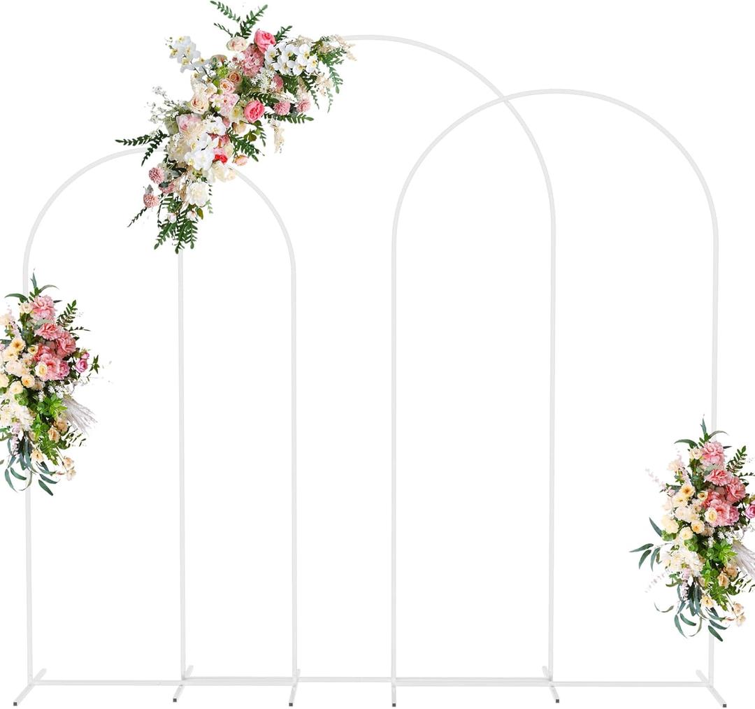 Wokceer White Metal Wedding Arch Stand Set of 3 Sizes 8FT, 7.2FT, 6.6FT for Wedding Ceremony, Baby Shower, Birthday Party, Garden Decoration