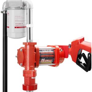 15GPM 12V Fuel Transfer Pump with Discharge Hose, Automatic Nozzle, Premium Filter Package, Suitable for Gasoline, Diesel, Kerosene, Ethanol & Methanol Blends