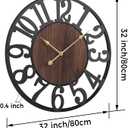 Vantic 32 Inch Large Wall Clock, Arabic Numeral Wood Oversized Wall Clocks for Living Room Decor, Farmhouse, Bedroom and Kitchen, Completely Silent, Non Ticking, Battery Operated