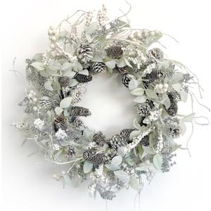 Winter Front Door Wreath 26 Inch Winter Birch Wreath White Berry Wreath with Iced Pine Cones, Holly Leaf, Branch White Christmas Wreaths for Front Door or Indoor Wall Window Thanksgiving Dcor (Silver Green)