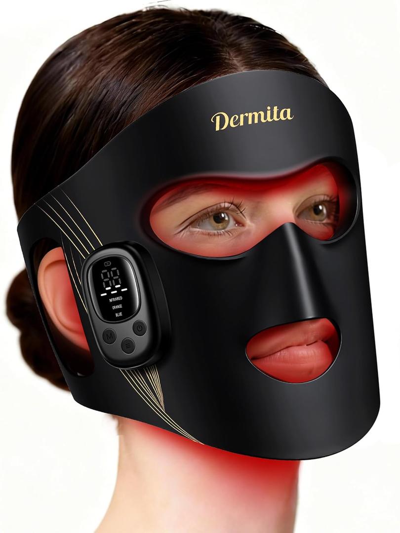 Red Light Therapy for Face Wireless with 400 Leds, 360 Led Face Mask Light Therapy with 4 Modes & Near-Infrared, 2000mAh Rechargeable Led Face Mask with Eye Protection for Anti-Aging & Radiant Glow