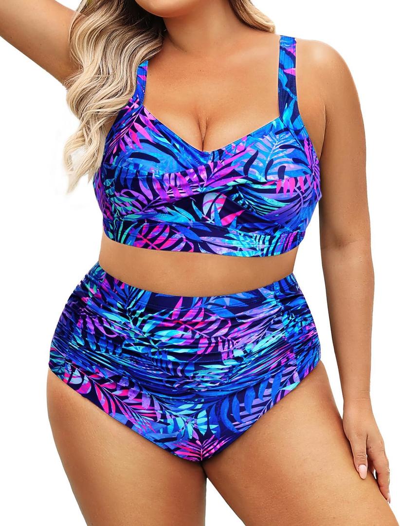Daci Women's Plus Size Bikini Sets - High Waisted Two-Piece Swimsuits with Tummy Control, 18 Plus