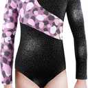 XiaoMoSha Gymnastics Leotards for Girls Long Sleeve Kids Unitards Dancewear Sparkle Rainbow Mermaid Ribbons Tumbling Outfits, Size 160