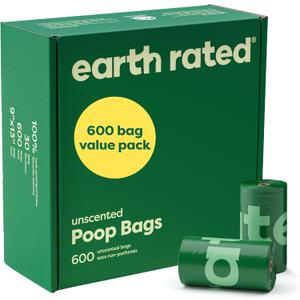 Earth Rated Dog Poop Bags Value Pack, Leak-Proof and Extra-Thick Pet Waste Bag for Big and Small Dogs, Refill Rolls, Unscented, 600 Count