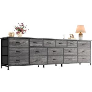 Huuger 77.6" Long Dresser for Bedroom, 16 Drawer Fabric Dresser for Closet, Wide Chest of Drawers with Storage, TV Stand for 65, 75, 85 Inch TV, 77.6" W x 13" D x 26.4" H, Grey