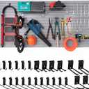 FRAYSCENT Slat Wall Paneling Garage Slat Wall Storage Systems Slatwall Panels Power Tool Organizer Wall Mount, PVC Garage Storage & Organization Products Slate Board (Grey, 4ft x 8ft with 26 Hooks)