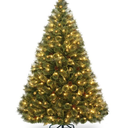 6 ft. Pre-Lit PVC Artificial Carolina Pine Tree Flocked Cones Hinged with LED Lights