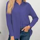Diosun Womens Button Down Shirts Long Sleeve Cotton Stylish Gauze Tops Casual Loose Fit Blouses with Pocket (Blue, XL)