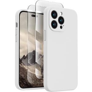 FireNova for iPhone 14 Pro Case, Silicone Upgraded [Camera Protection] Phone Case with [2 Screen Protectors], Soft Anti-Scratch Microfiber Lining Inside, 6.1 inch, White