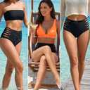 Holipick Women High Waisted Bikini Bottoms Tummy Control Swimsuit Bottoms Strappy Swim Bottom (Black, L)