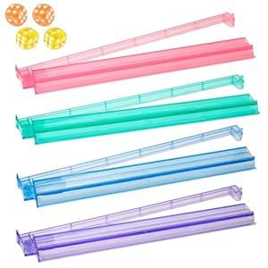 Mahjong Racks with Pushers, Mahjong All-in-One Tile Rack & Pusher, American Mahjong Accessories Clear Mahjong Tile Racks Holder, Set of 4, Multi Color
