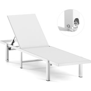 Aluminum Chaise Lounge Chair Outdoor with Wheels, Patio Lounge Chair with Adjustable 5-Position Recliner and Full Flat Tanning Chair for Patio, Beach, Pool, White