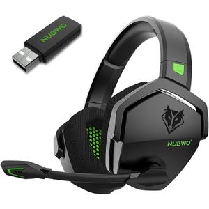 NUBWO G06 Dual Wireless Gaming Headset with Microphone for PS5, PS4, PC - 23ms Low Latency Audio - 100-Hour of Playtime - 50mm Drivers (Black-Green)