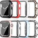 2 x 8 Pack Case for Apple Watch Series 7 45MM with Screen Protector, Hard PC Bumper and Ultra Thin Tempered Glass 2 in 1 Face Cover Anti Scratch Replacement Accessories for iwatch Series 7 45 mm