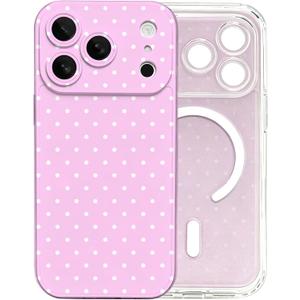 Cute Polka Dot Magnetic Phone Case for iPhone 17 ProFull-Coverage Lens Protection Shockproof Protective Clear Phone Cover for Women&Girls,Pink