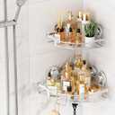 TAILI 2 Pack Powerful Suction Cup Corner Shower Caddy, Stainless Steel Rustproof Shower Shelf with Hook, Drill-Free Wall Mounted Basket, Large Capacity Removable Suction Cup Bathroom Organizer, Silver