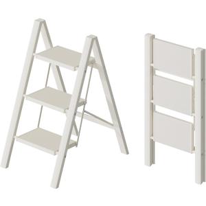 HillhutApex 3 Step Ladder, Lightweight Portable 3 Step Stool with Anti-Slip Wide Pedal, 330lbs Capacity Aluminum Ladder for Household,Office,Kitchen(White)