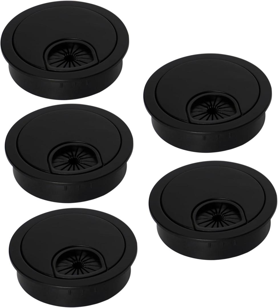 Signite 5 Pcs Plastic Desk Cable Grommet 2-1/2" –Durable Desk Hole Cover for Wire Management, Desks Cord Grommet for Workstations, Tables, Countertops 60mm Hole Cover for Home & Office Use - (Z-Black)