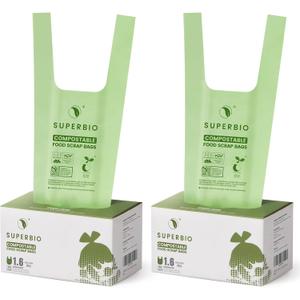 SUPERBIO 1.6 Gallon Handle Tie Compostable Food Scrap Bags, Small Compost Bags with Handles, 50 Count, 2 Pack, BPI & OK compost INDUSTRIAL