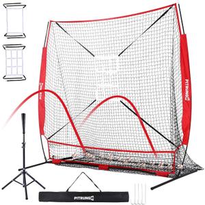 Baseball Softball Tee Batting Tee for Hitting T tee Ball Set Stand Baseball Softball Hitting Pitching Screen Net for Kids Teens Batting Net Set Training Equipment W/Carry Bag for Outdoor