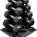 Fitvids 100LB Rubber Coated Hex Dumbbell Weight Set and Storage Rack 5-20 lbs Pairs 100LB Set with A-Rack Black