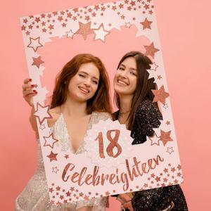 Cheerland 18Th Birthday Photo Booth Selfie Frame Milestone Party Props Rose Gold for 18th Birthday Anniversaries Success Party Supplies