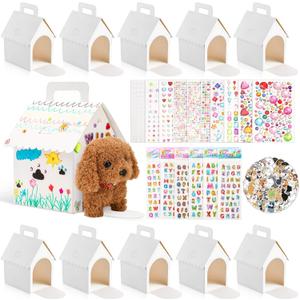 24 set Adopt a Pet Party Favors Kit, White Foldable Dog House Shape Treat Gift Boxes with Holes, DIY Dog Party Favors Boxes for Puppy Pet Adoption Theme Birthday Party Christmas Decor(no toys include)