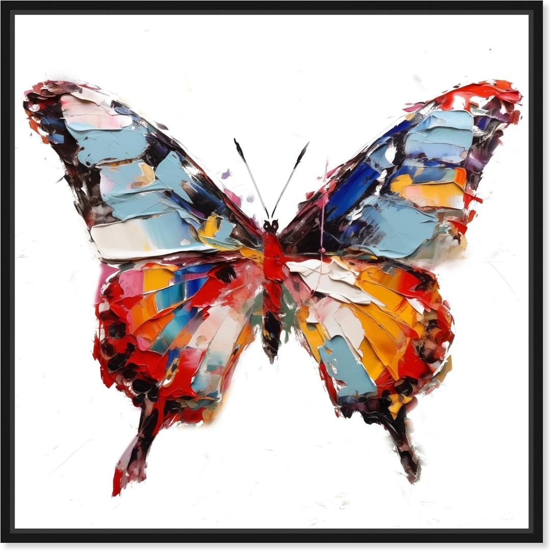 Art Remedy Soft And Bold Rainbow Butterfly Canvas Butterfly Art Prints, Black Frame, 16" x 16"