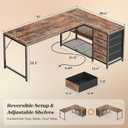 PRAISUN 61" L Shaped Desk with Power Outlets and USB-C Port, Reversible Computer Corner Office Desk with 4 Fabric Drawers and 2 Height-Adjustable Shelves, Large for Gaming Writing Study, Rustic Brown