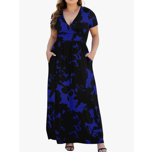 COSSEN Womens Plus Size Maxi Dresses for Curvy Women 2025 Casual Ladies V Neck Flowy Swing Long Dress with Pockets 3XL