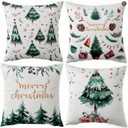 NANAN Christmas Pillow Covers 20X20 Set of 4 Green and White Christmas Decorations Merry Throw Pillow Covers Xmas Tree, Berry, Bell, and Pinecone Pattern Decor