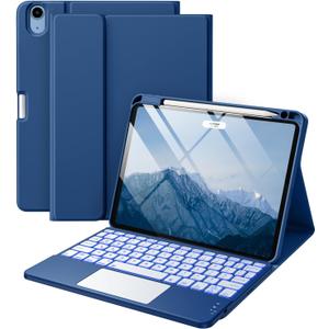 Harvopu Compatible with iPad Air 11 Inch & Air 5th/ Air 4th Generation Case with Keyboard - Multi-Touch Trackpad, 7-Color Backlit, Detachable Folio Keyboard Cover for Air 11-inch M4/M3/M2 (Navy Blue)