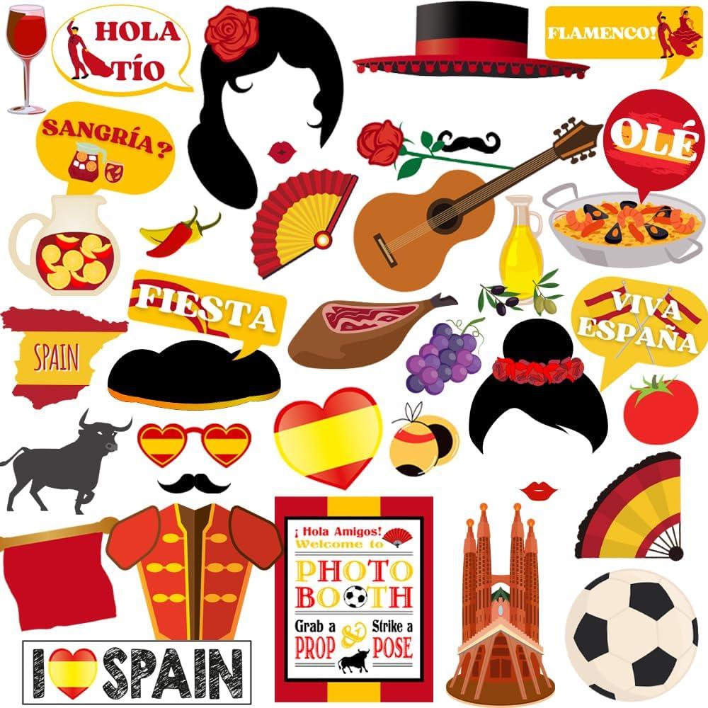Spain Photo Booth Props, 37pcs Spanish Photo Booth Props, Htabiol Spanish Party Decorations, Spain Decorations for Birthday, Suit for Flamenco Party, Flamenco Theme Birthday, Fiesta Espaa
