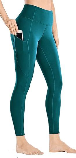 Yoga Pants with Pockets for Women  Leggings with Pockets High Waisted Tummy Control Non SeeThrough Workout Pants Pine Green Size S