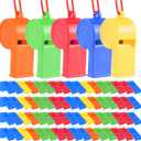 WSYUB 72Pcs Plastic Whistles, Bulk Whistles, Training Sports Whistles with Lanyard, Loud Toys Whistles for Kids Christmas Birthday Party Goody Bag Fillers Games Survival Emergency, 5 Brilliant Colors