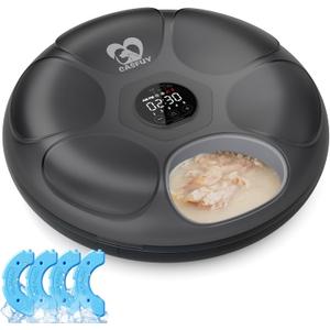 Casfuy Automatic Cat Feeder Cordless - Automatic Cat Food Dispenser for Wet Moist Food with 4 Ice Packs Rechargeable Auto Feeder for Cats Small Dogs with Programmable Timer Low Battery Indicator