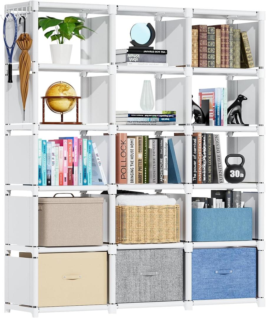 Mavivegue Bookshelf,15 Cube Storage Organizer,Book Shelf Organizer,Tall Bookcase Shelf,Book Cases/Shelves, White
